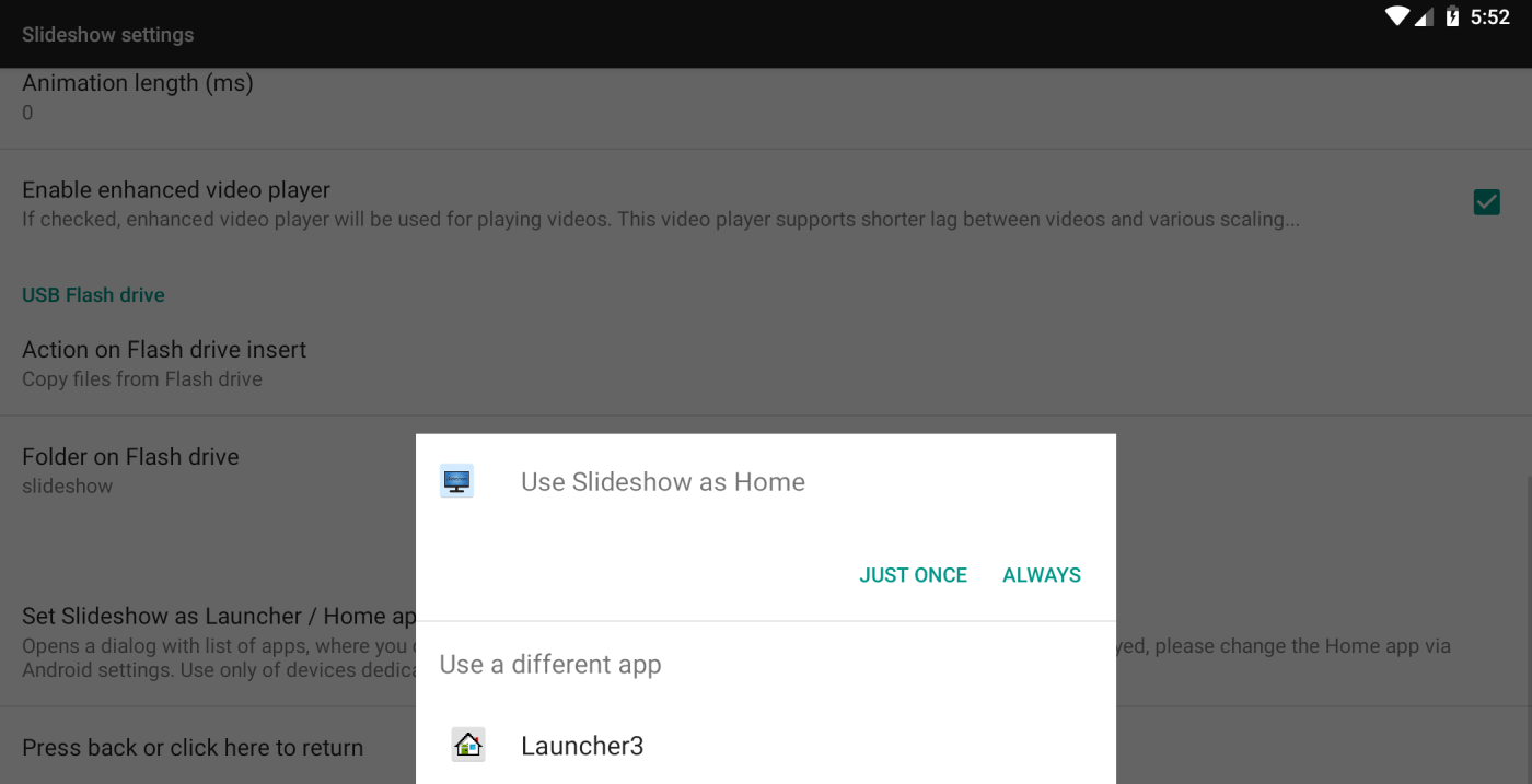 Pop-up for choosing Android Launcher app