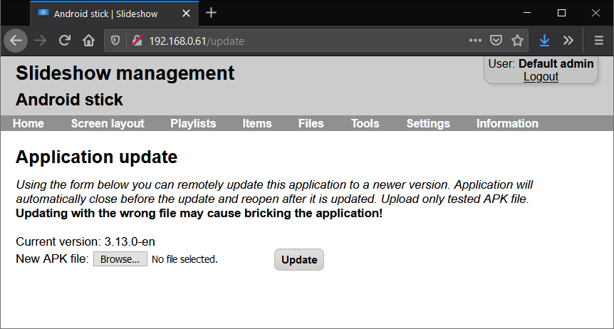 Page for remote update
