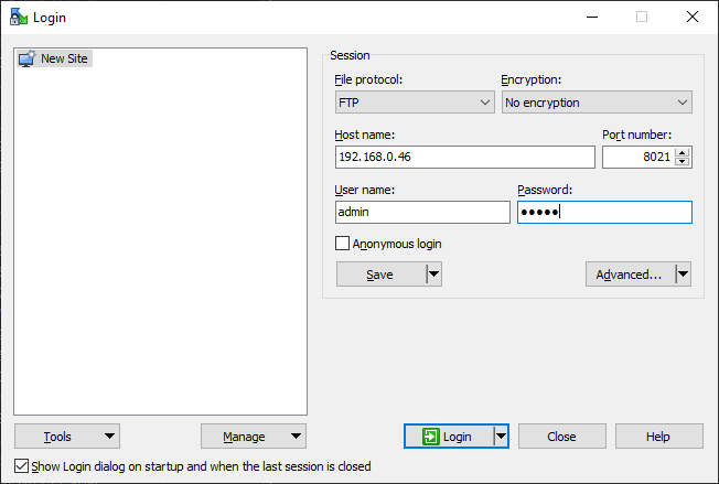 WinSCP with prepared connection to Slideshow via FTP