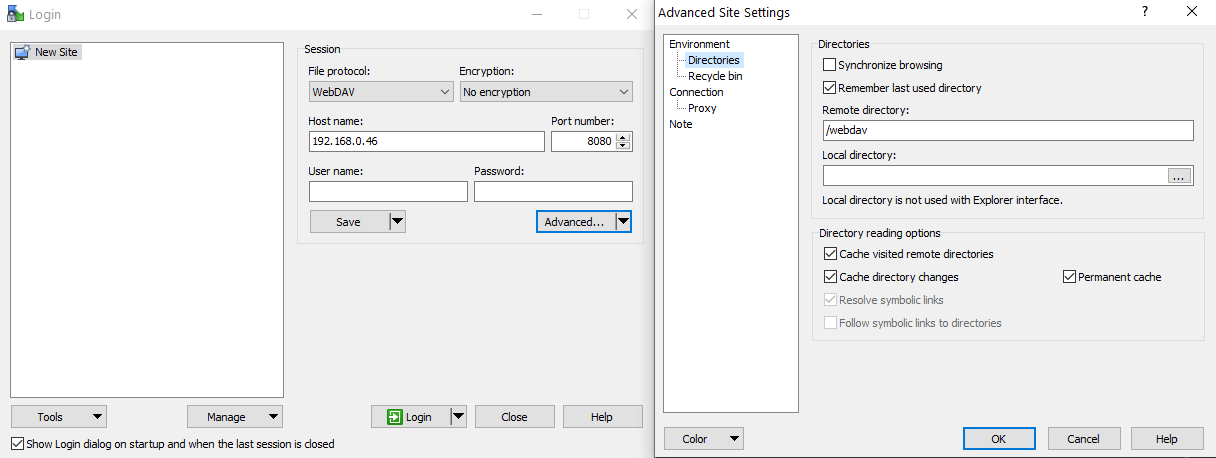 WinSCP with prepared connection to Slideshow via WebDav