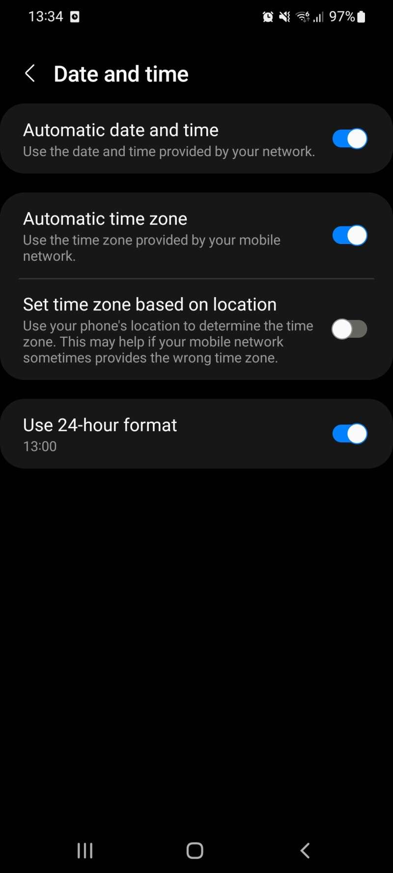 Time synchronization settings in Android