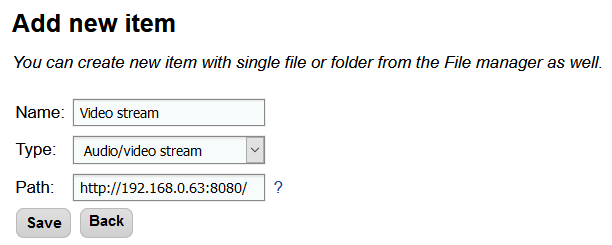 New item with type Stream