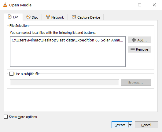 Choosing stream source in VLC