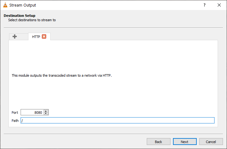 Setting up HTTP streaming destination in VLC