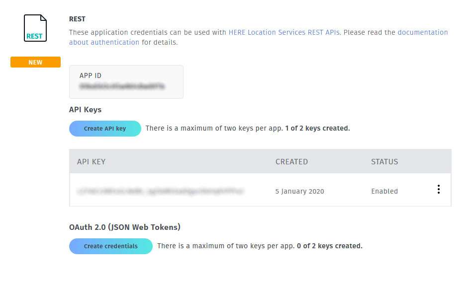 API Key on HERE Destination weather website