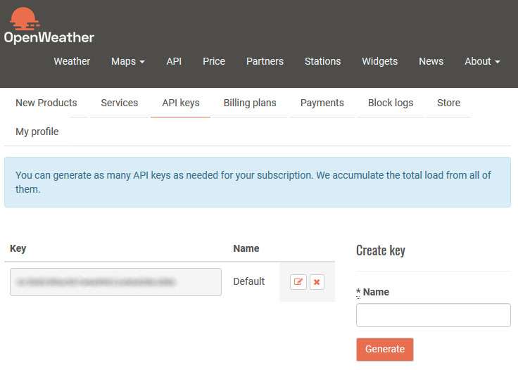 API Key on OpenWeatherMap website